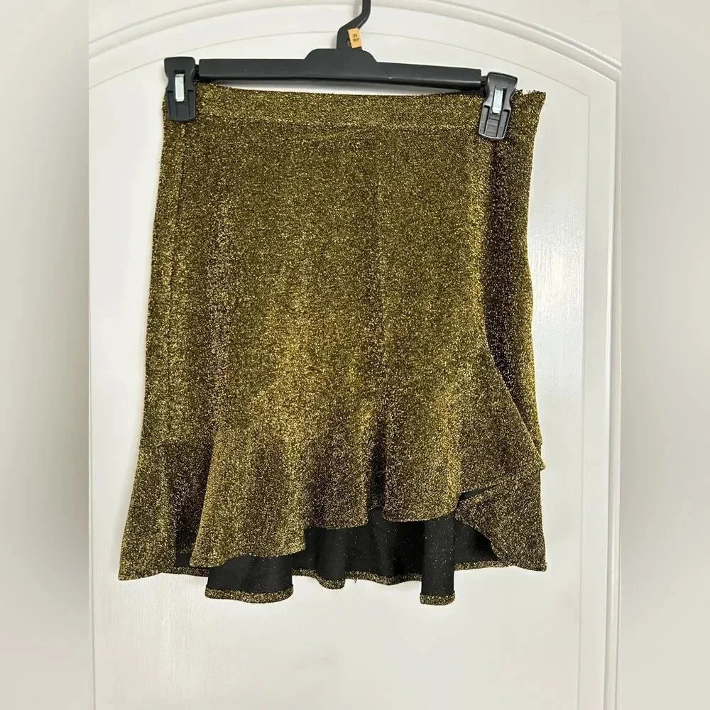 Michael Kors Ruffled Gold Sequin Sparkle Lurex Mini Skirt Size Small NWT holiday